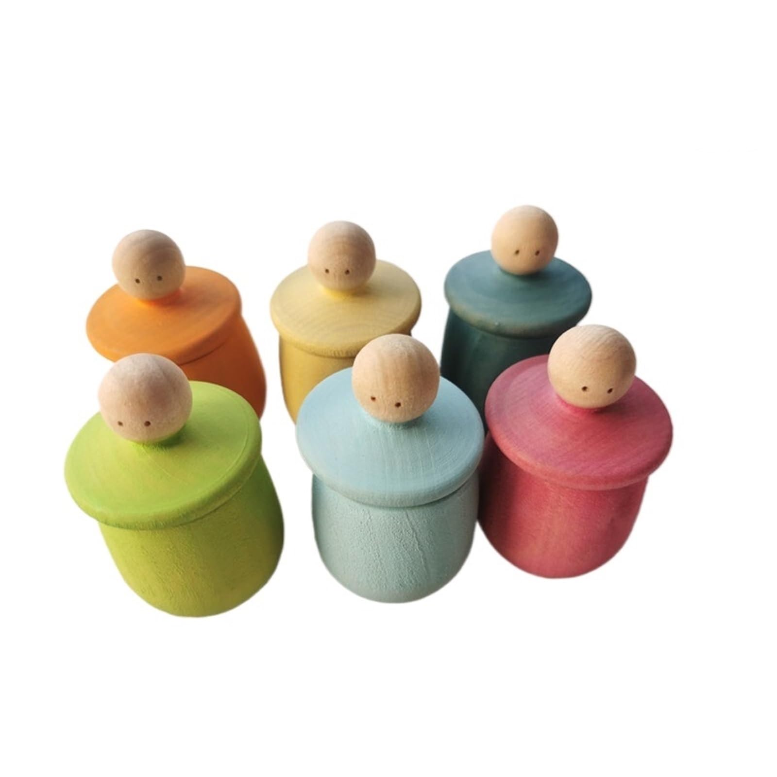 Poupée en bois activité de tri Montessori au salon figurine pastel A 6