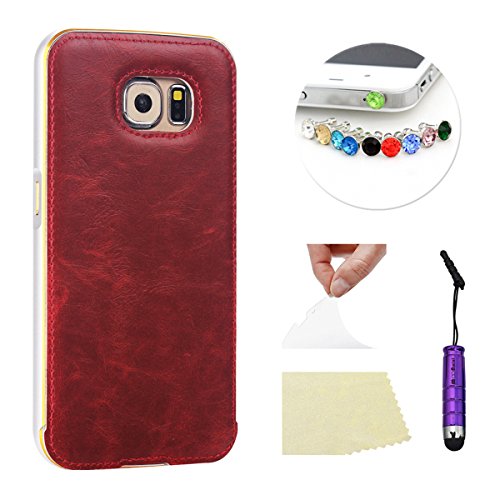 Para Samsung Galaxy S6 G9200 caso, elegante Moonmini® 2-en-1 híbrido teléfono piel sintética marrón + aluminio cubierta trasera para Samsung Galaxy S6 G9200 - Golden, compatible con Samsung Galaxy S6 G9200, color Plateado