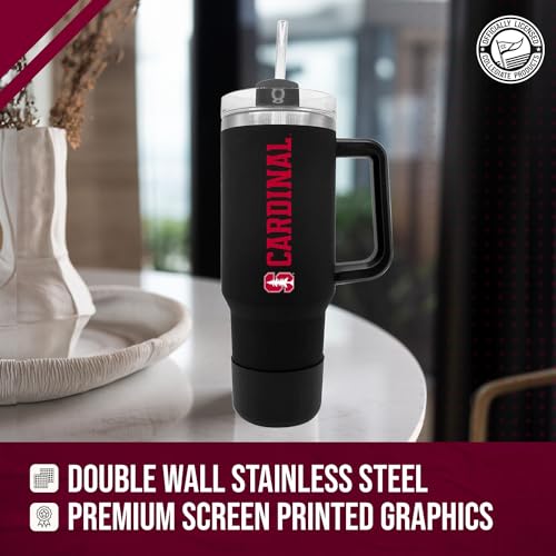 Image of Campus Colors College & University 40 oz Travel Tumbler With Handle - Dual Option Lid With Straw - Vacuum Insulated Stainless Steel (Stanford Cardinal - Black)