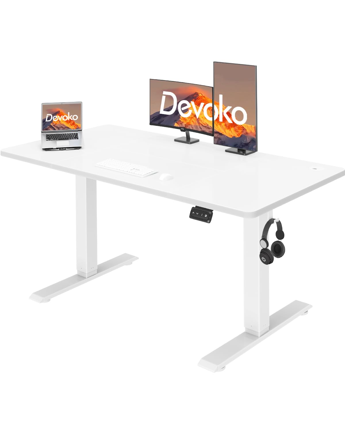 Devoko 120x60 cm Escritorio Regulable en Altura, Escritorio Elevable Eléctrico Telescópico Bidireccional, Escritorio de Oficinay Hogar, para Estudio en Casa con Tablero Ensamblado, Blanco