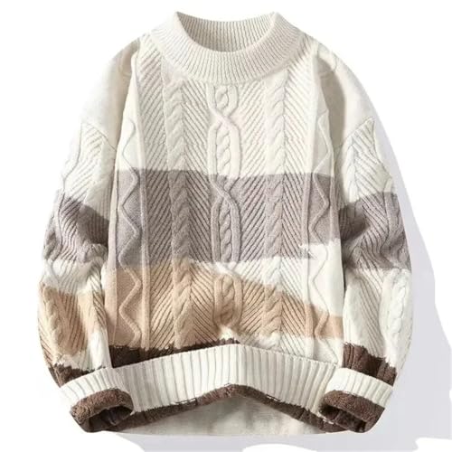 Men Twisted Pattern Knit Sweater Round Neck Colorblock Pullover Casual Warm Stylish Top3