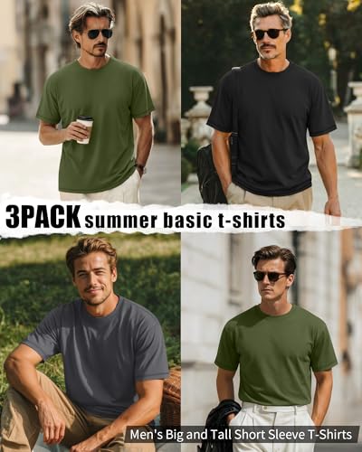 Image of Neer 3 Pack Big and Tall T-Shirts for Men L-7xl Tops | Large Casual Stretch Workout Tees, Short Sleeve Crewneck Oversized Shirts, Classic Summer Outfits, Comfy Basic Loose Clothes