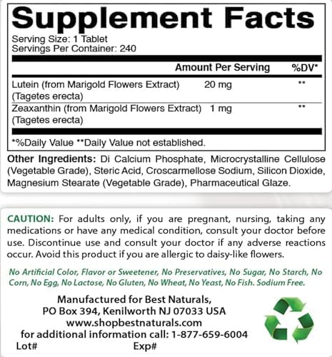 Miniatura 4 de Best Naturals Luteína 20 mg con zeaxantina- 240 tabletas