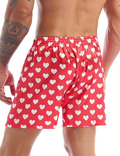 Aislor Men's Silky Satin Lip Love Heart Print Boxer Shorts Sports Short Pants Summer Loungewear Underwear4