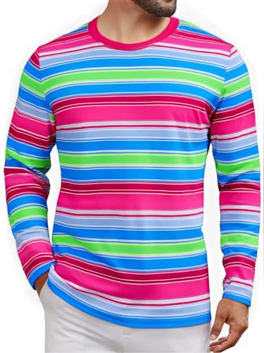PNORATM Halloween Costume for Men Horror Rainbow Striped Tee Casual Long Sleeve Shirt Tops