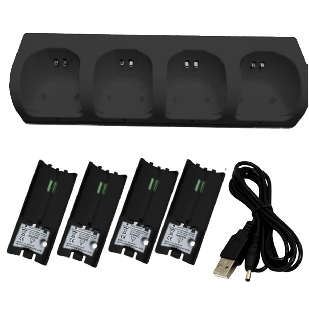 Stazione di ricarica Wii 4 in 1 stazione di ricarica per controller Wii con 4 batterie ricaricabili e indicatori LED per telecomando Wii (nero)