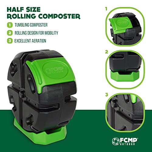 Image of FCMP Outdoor HOTFROG Half Size Rolling Single Chamber Batch Tumbling Composter - Outdoor Rotating Garden Compost Bin (HF-RC2000WB-BLU) Black & Blue (19-Gallon)