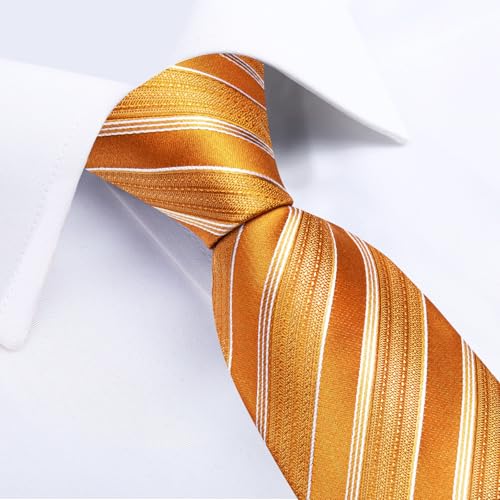 Image of DiBanGu Striped Tie Set for Men Silk Woven Plaid Necktie and Pocket Square Cufflinks Business Wedding