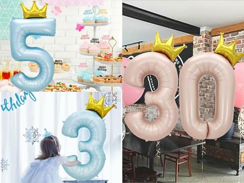Image of MGJSRNH Giant Pale Blue 0 Number Crown Balloons 40 Inch Light Blue 0 Mylar Helium Large Crown Digital Balloon Baby Blue Birthday Numbers Balloons 10th Birthday Kids Theme Party Decoration Supplies