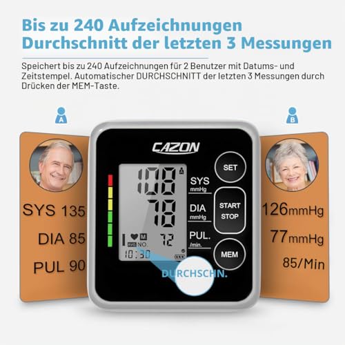 CAZON Blutdruckmessgeräte Oberarm Digital Vollautomatisch Blutdruckmessgerät Pulsmessung...