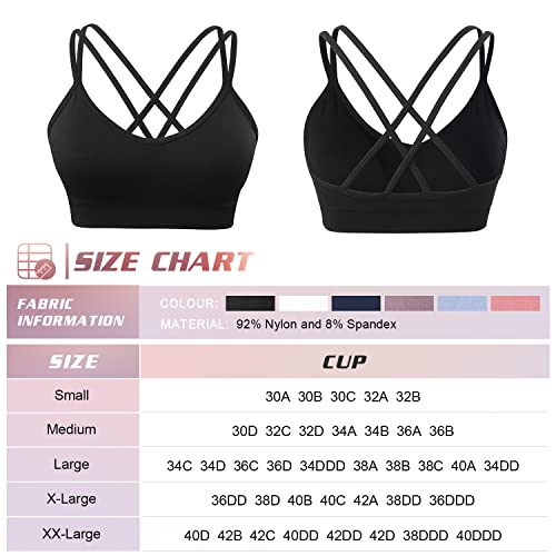 Image of VEQKING Strappy Cross Back Women Sports Bra Pack for Medium Support Workout | Removable Padded Cups, Spaghetti Strap, Comfort Seamless Wirefree, Soft Breathable Fabric, for Gym /Yoga /Pilates /Walking /Daily