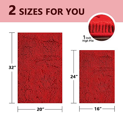 Image of BOANKODU Bathroom Rugs Sets 2 Piece, Extra Soft Chenille Bath Mat Absorbent Bathroom Rug, Bathroom Mat with Sturdy PVC Non-Slip Bottom, Machine Washable Bath Rugs (32x20 Inch + 24x16 Inch, Red)