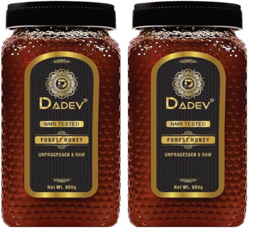 Image of DADEV HONEY Raw Organic Honey 500g | NMR Tested | 100% Pure Raw and Natural Honey | No Added Sugar | Unprocessed Forest Organic Honey-500gm GLASS JAR (Pack of 2)