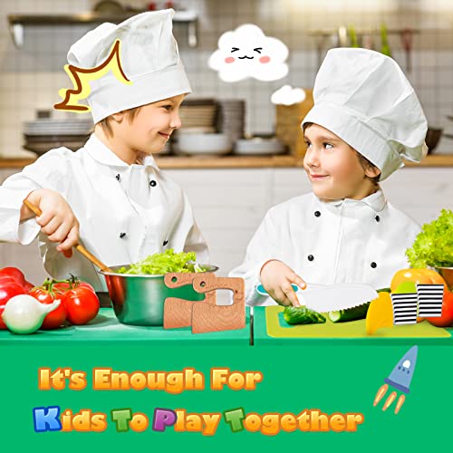 17 Pieces Wooden Kids Kitchen Knife, Kids Knife Set Include 5 Toddler Knives With Serrated Edges, 2*Cutting Boards, 2*Crinkle Cutter, 2*Y Peeler,4 * Fruit Cutters Shapes And 2*Wooden Safe Knife #TOP5