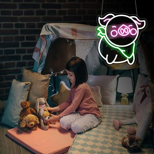 Image of Pig Neon Sign - HSJNJKFU Neon Signs for Wall Decor Animal Led Sign Light Up Sign for Room Birthday Party Home - LED Neon USB Powered