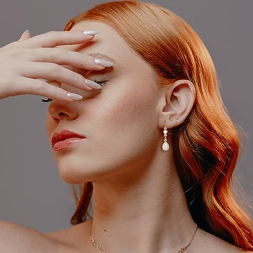 FANCIME Created Opal Earrings Sterling Silver Hook Earrings with 2 White Fire Opal Stones Teardrop October Birthstone Earrings Fine Jewelry for Women2