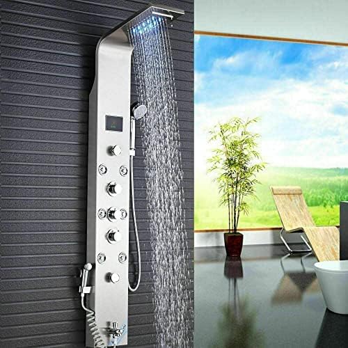 Shower Panel Tower System LED Rainfall Shower Massage Nozzle Stainless Steel-Black-A,Brushed Nickel-a miniatura 3