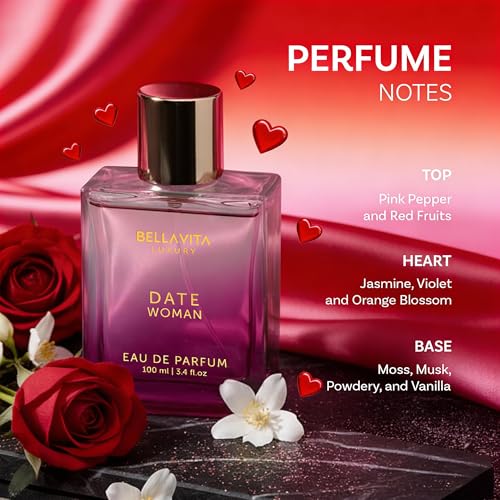 Image of Bellavita Luxury DATE Eau de Parfum | 100 ml (3.4 fl.oz.) | Perfume for Women | Floral, Pink Pepper, Jasmine, and Moss Notes | Long Lasting Fragrance | Mother's Day Present