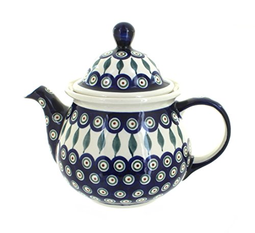 Blue Rose Polish Pottery Peacock Large Teapot