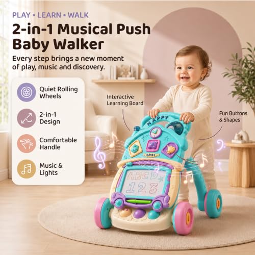 Image of Uonibaby by StarAndDaisy 2-in-1 Baby Multiactivity Push Walker with Doodle, for Infants & Toddlers, Educational Elements and -in-Stable & Safe Design /Multi Purpose Walker for new Born
