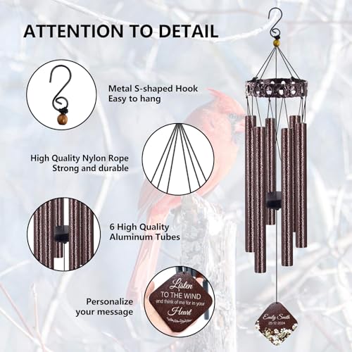 Image of ASTARIN Personalized Memorial Wind Chimes, Customized Metal Garden Wind Chime for Loss of one, 28 inch Deep Tone Metal Wind Chime for Bereavement Gift Idea