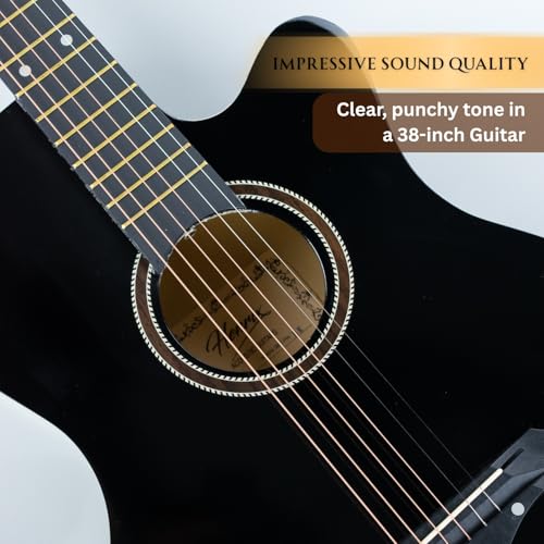 Image of Henrix 38C PRO 38 Inch Bass Wood Cutaway Acoustic Guitar With Die-Cast Tuners, Dual-Action Truss Rod, Gig-Bag, Picks, String Set, String Winder, Strap & Polishing Cloth - Black