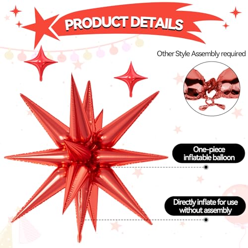 18 Pcs Red Green Gold Star Balloons, Christmas Stars Foil Balloon with 6 Pcs 22-Inch Explosion Star Balloons 12Pcs 10-Inch Four Pointed Stars Balloon for Christmas Birthday New Year Party Decor - Image 5