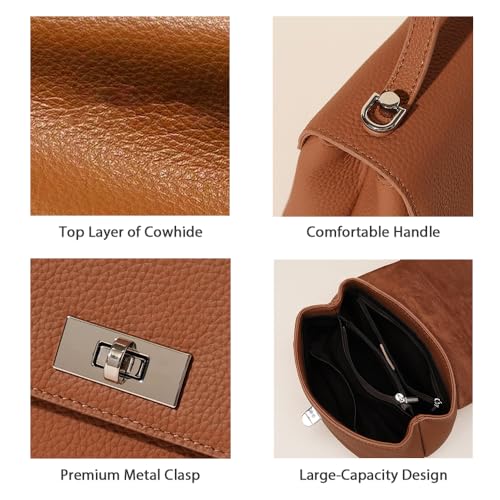 Top Handle Leather Crossbody Bag for Women – Genuine Cowhide Small Satchel Purse with Adjustable Strap, Classic Structured Handbag for Daily Work Travel - Caramel3