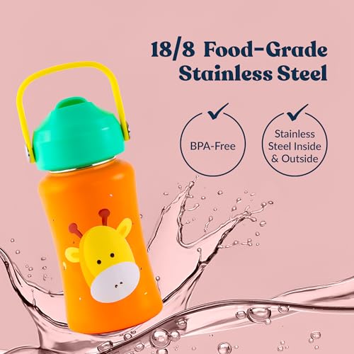 Image of rabitat Steel Play 3.0 Water Bottle for School Kids 450ml, 1+1 Year Brand Warranty | Steel Water Bottle | Steel Bottles | BPA-Free Leak-Proof, Flip-Lock Sipper, EasyCarry Handle Little Boss