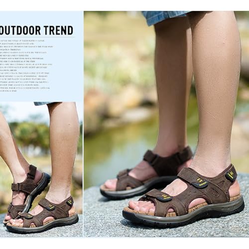 MILDSEVEN Men's Handmade Open-Toe Sandals, Fashion Real Leather Hiking Sandals, Hollow Out Backpacking Beach Shoes,9.5,Dark Brown4