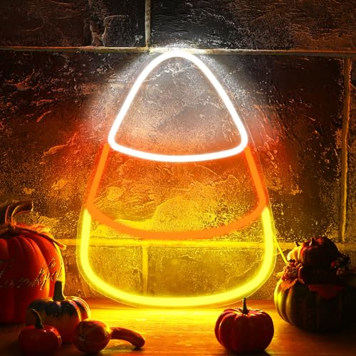 Image of Rossesay Thanksgiving Candy Corn Neon Sign for Wall Neon Light up Sign for Thanksgiving Day Dimmable LED Neon Lights Hanging Neon Sign for Home Bar Stores Window Porch Front Door Thanksgiving Decor