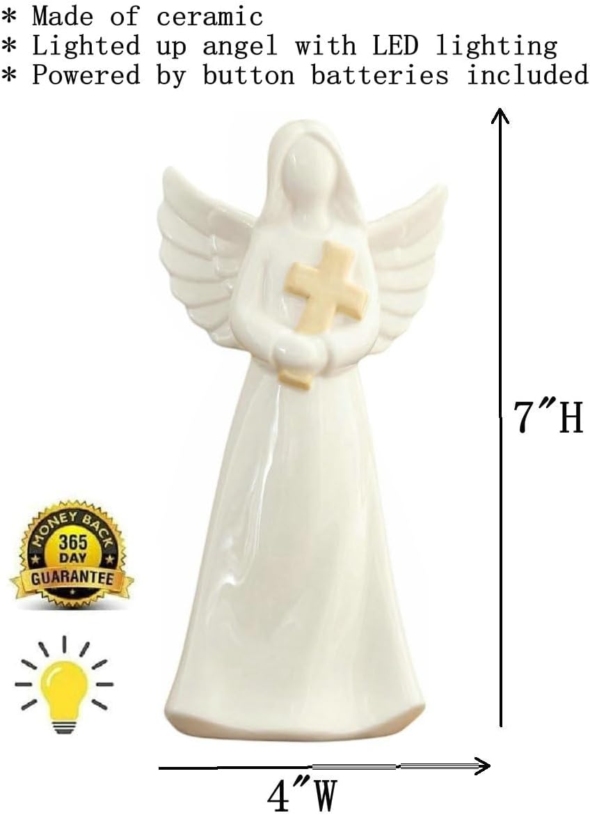 ADAVAS.Y&G Porcelain Lighted Angel Figurine Holding Cross, and Decor 7" H - Image 3