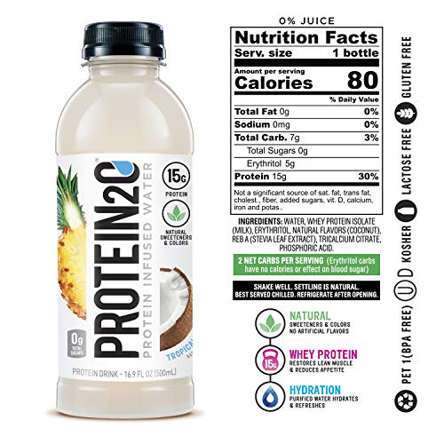 Protein2o 15g Whey Protein Infused Water, Tropical Coconut, 16.9 oz Bottle (Pack of 12) - Thumbnail 3