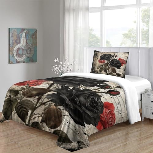 Funda nórdica de rosa negra microfibra cama individual 135x200 con fundas de almohada 5
