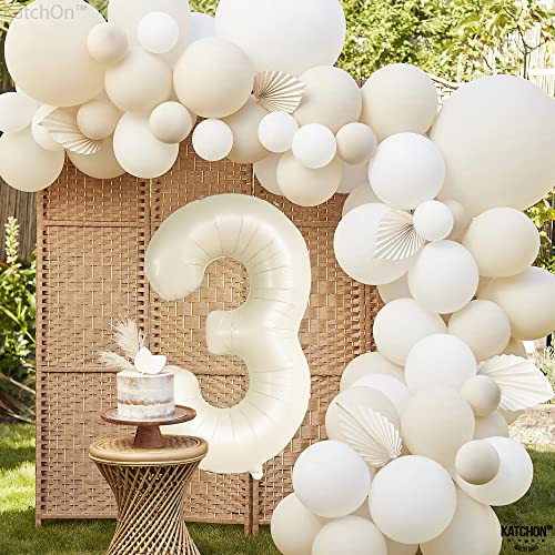 Image of KatchOn Cream White Number 3 Balloon Neutral 40 Inch | Three Balloon, 3 Balloon Number for Young Wild and Three Birthday Decorations Girl 3 Foil Balloons, 3 Anniversary Decorations