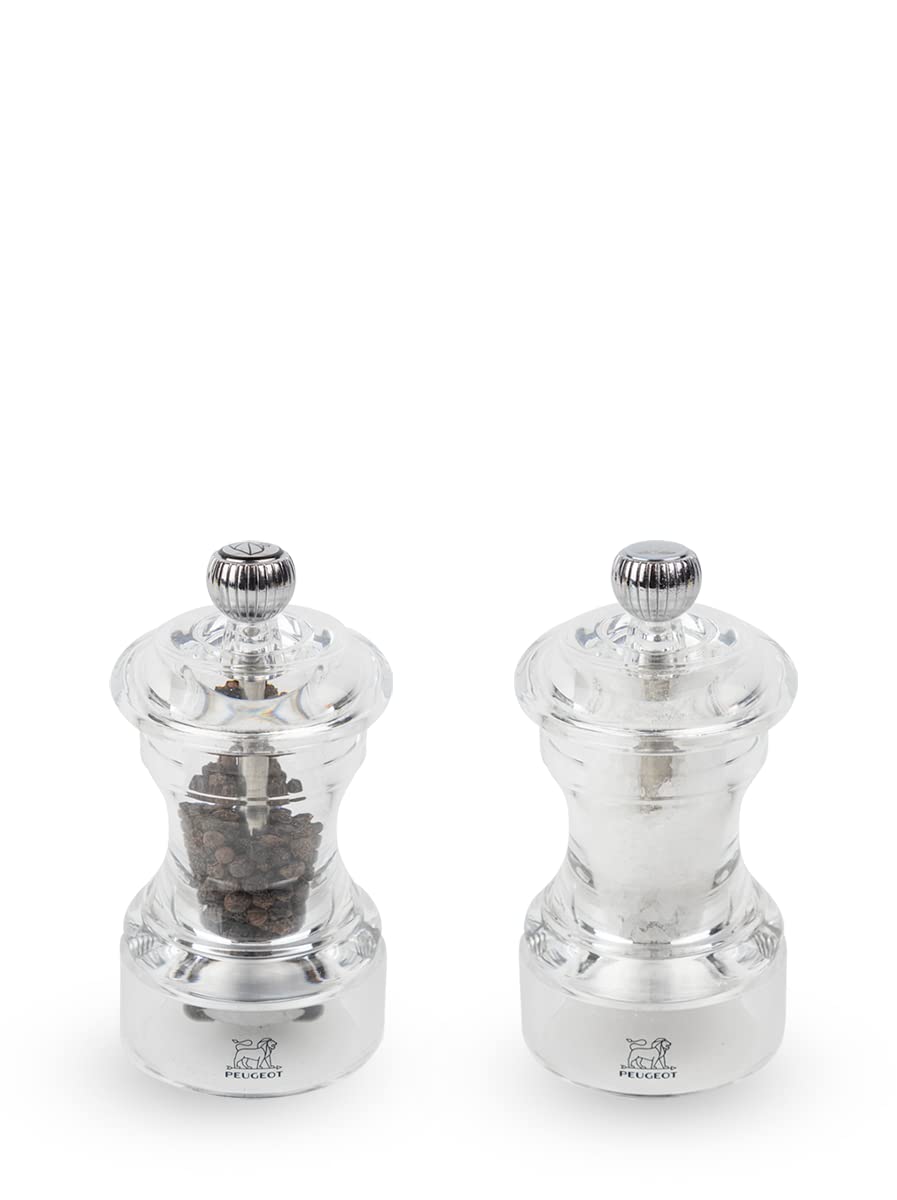 Duo Bistro - Pepper Mill + Salt Mill 10 cm - Classic Adjustment - Acrylic Material - Made in France - Transparent Color