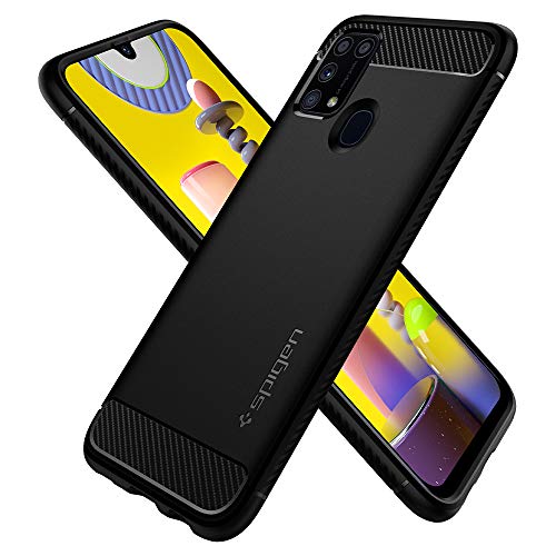 Image of Spigen Rugged Armor | Samsung Galaxy M31 Case [Air Cushion Protection] [Flexible] Galaxy M31 Back Cover | TPU - Matte Black