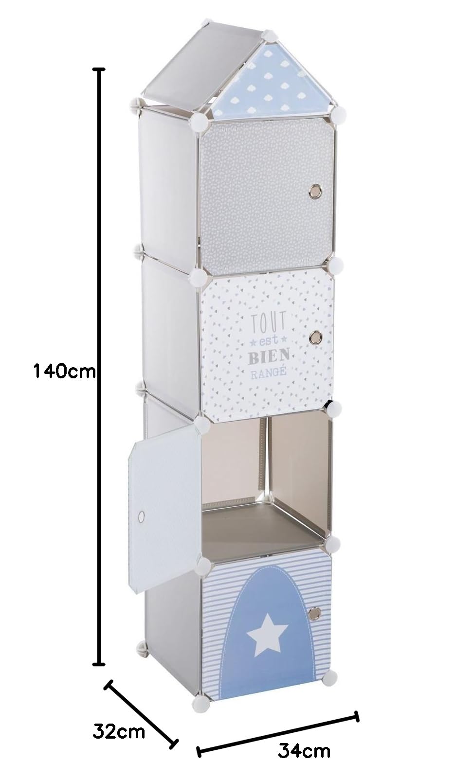 Atmosphera Kids Mueble de almacenamiento infantil columna, 34 x 140 cm, color azul