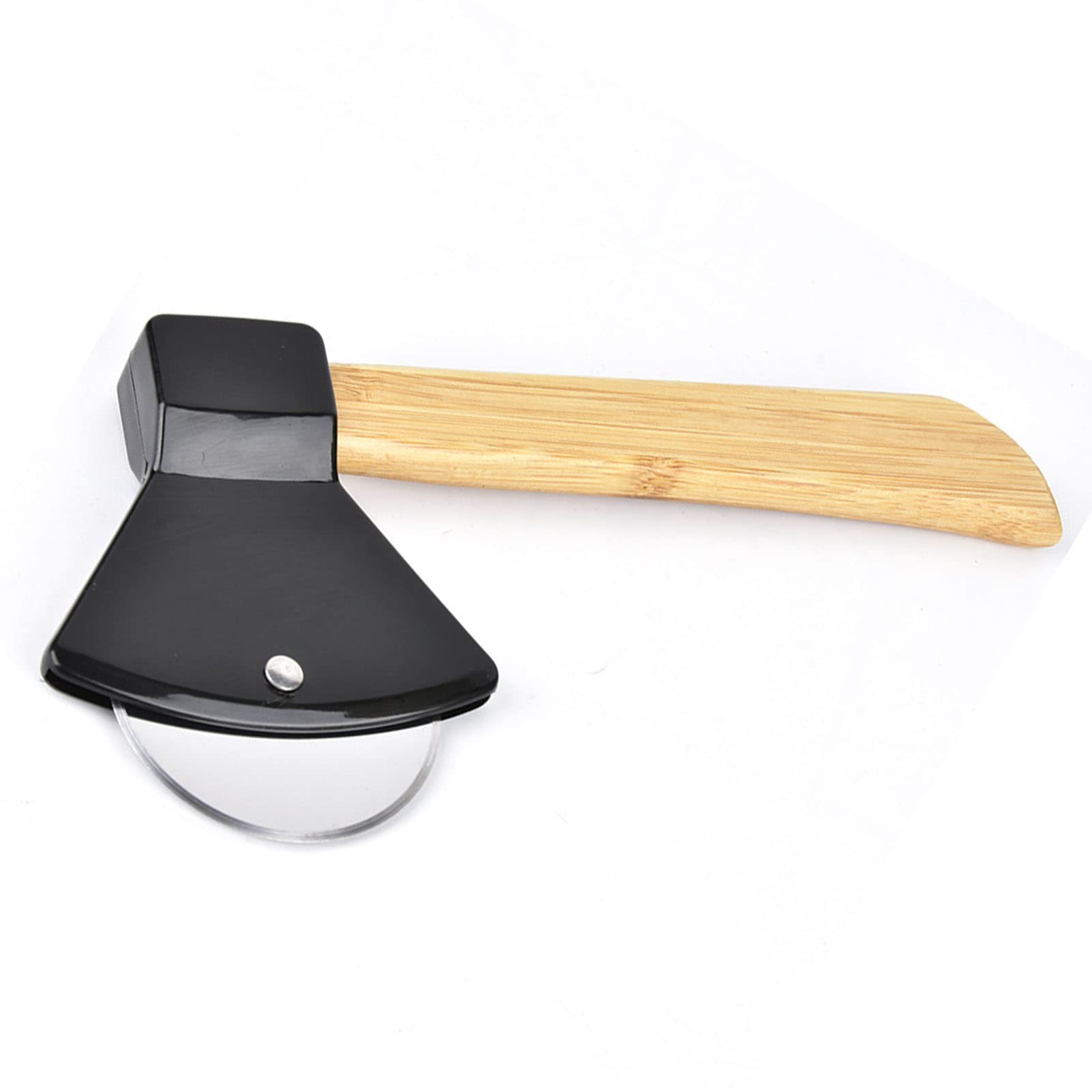 AMONIDA Cortador de Pizza con Hacha Redonda, Resistente de bambú para Cortar Fácilmente la Pizza para Chefs de Cocina (BLACK)