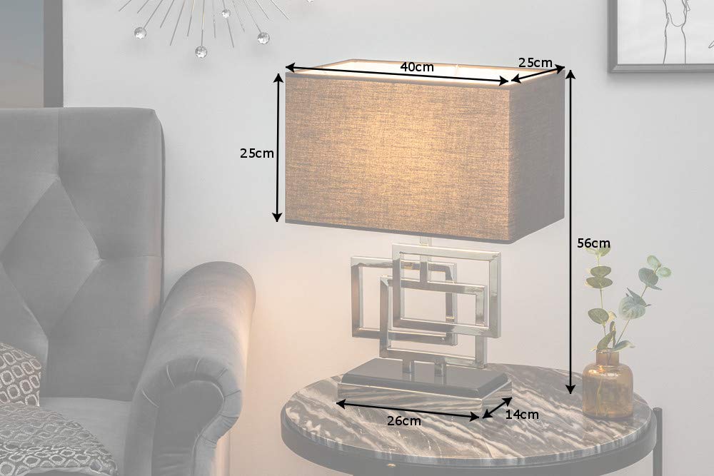 invicta INTERIOR Moderne Tischleuchte ATLANTIS 56cm silber Modern Design mit Stoffschirm Tischlampe Lampe Nachttischleuchte