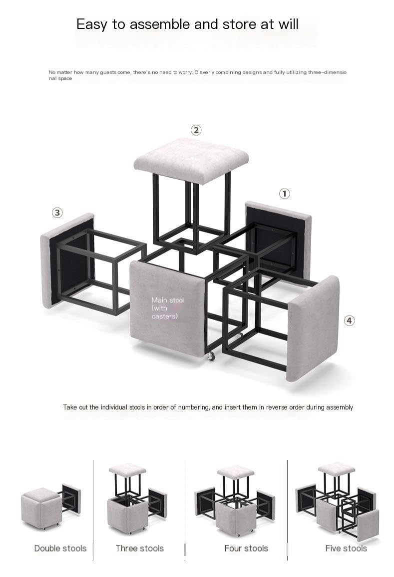Pouf cubo trasformabile 5 in 1 con ruote girevoli in velluto per soggiorno, camera da letto, ufficio, sgabello versatile, dimensioni 35 cm, mobili eleganti e funzionali