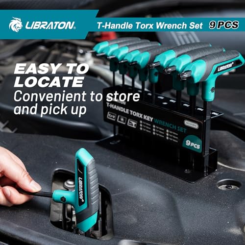 Image of LIBRATON T Handle Torx Set T10-T50, Torx T Handle Set, Torx Wrench Set | 9PCS Two-Tip Torx Star Wrench, Torx Screwdriver Set for Auto Repair, Bike Maintenance and DIY, Includes Storage Rack