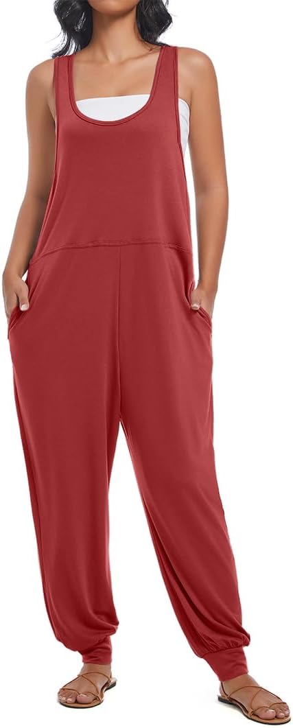 Nfsion Women's Casual Loose Sleeveless Jumpsuits Harem Long Pants Romper Overalls with Pockets Summer Trendy Outfits