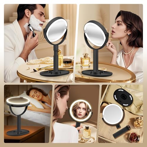 MOMOKUBA Makeup Mirror with Light, 30X Magnifying & Height Adjustable, Magnifying Mirror with Light 3 Lighting Modes and Stepless Dimming, Vanity Mirrors for Bathroom, Birthday Gift for Women, Black - Cosy Home Interiors MOMOKUBA Makeup Mirror with Light, 30X Magnifying & Height Adjustable, Magnifying Mirror with Light 3 Lighting Modes and Stepless Dimming, Vanity Mirrors for Bathroom, Birthday Gift for Women, Black - Image 6