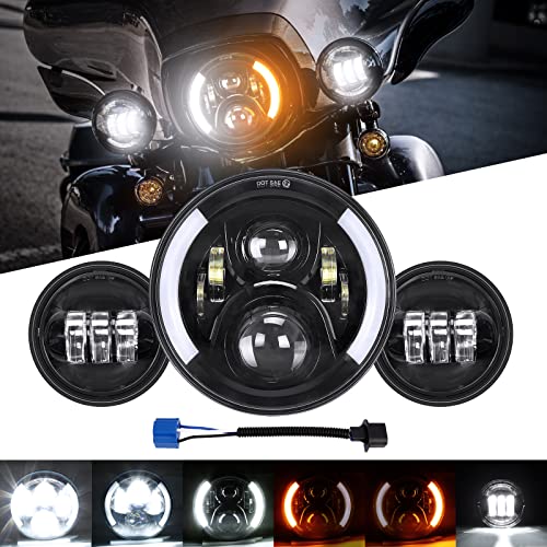 Image of SUPAREE 7 inch LED Motorcycle Headlight with 4.5 inch Fog Light fit for Touring Road King Ultra Classic Electra Street Glide Tri Cvo Heritage Softail Slim Deluxe Fatboy Chrome