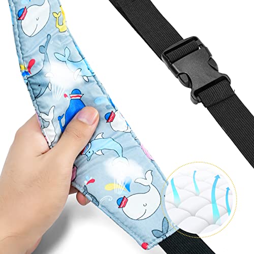 Image of Baby Carseat Head Support,Car seat Straps Pillow Support Ban,Stroller Neck Relief Strap Headrest,Slumber Sling Sleep Positioner for Toddler Infants Child Children Kids(Gray Whale）