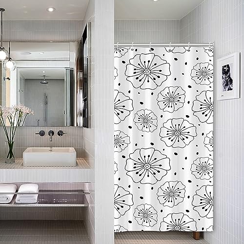 Bovlleetd Petit Rideau de Douche Floral Noir et Blanc Vintage Rétro à Pois Art Abstrait pour Salle de Bain - Étanche avec Crochets 92x183cm