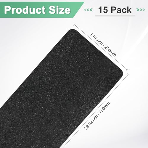Image of M METERXITY 15-Pack Anti Slip Traction Tape 30 inch x 8 inch Best Grip Tape Grit Outdoor Non-Skid Tape High Traction Friction Abrasive Adhesive for Indoor /Outdoor Stairs Step [Black]