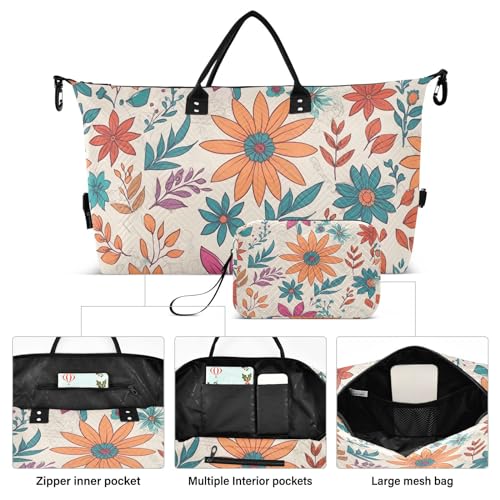 Large Travel Duffel Bag, Colorful Floral Sports Tote Gym Bag, Shoulder Weekender Overnight Bag for Women Men, Carry On Luggage with Toiletry Bags2