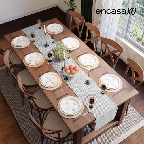 Image of Encasa XO Cotton Table Runner for 4 Seater | Size 13x59 in | Ticking Black - Machine Washable & Durable